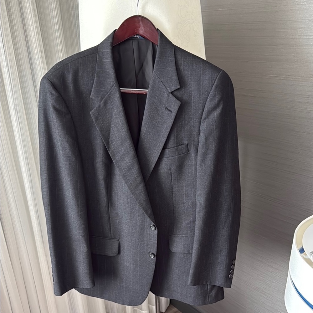 Vintage BURBERRYS’ Gray Wool Pinstripe Blazer